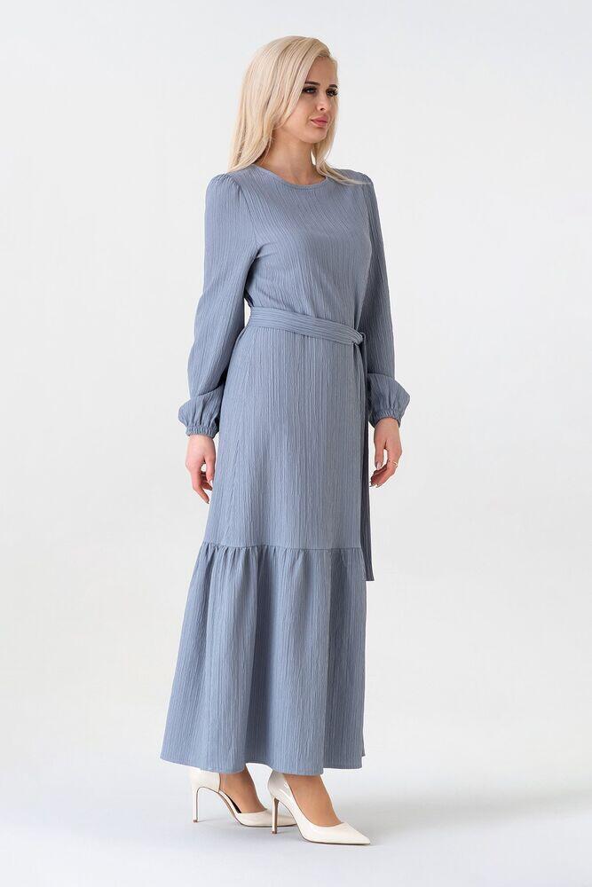 Balon Kol Crinkle Tesettür Elbise - İndigo - FSC2539 