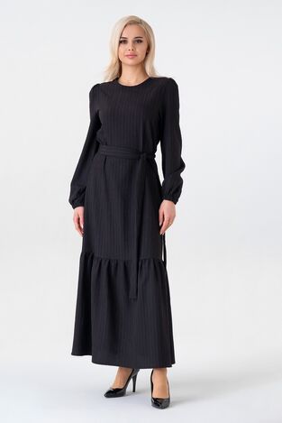 Balon Kol Crinkle Tesettür Elbise - Siyah - FSC2539 