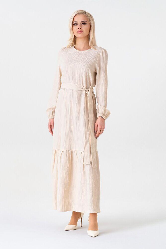 Balon Kol Crinkle Tesettür Elbise - Taş - FSC2539 