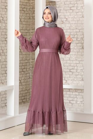 Begüm Pilise Detay Elbise Lila - Fashion Showcase Design - FSC3017 