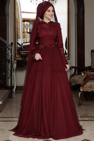 Behrem Evening Dress - Maroon - ALM2005 