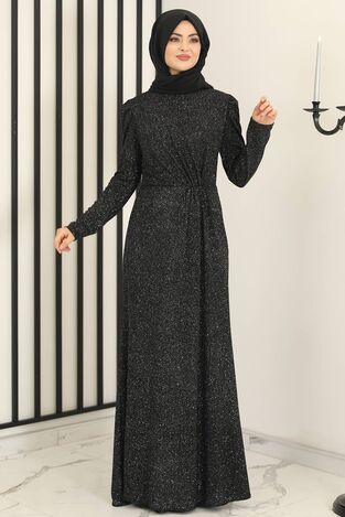 Beli Büzgülü Işıltı Abiye Gümüş - Fashion Showcase Design - FSC3002 