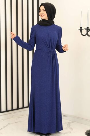 Beli Büzgülü Işıltı Abiye Saks - Fashion Showcase Design - FSC3002 