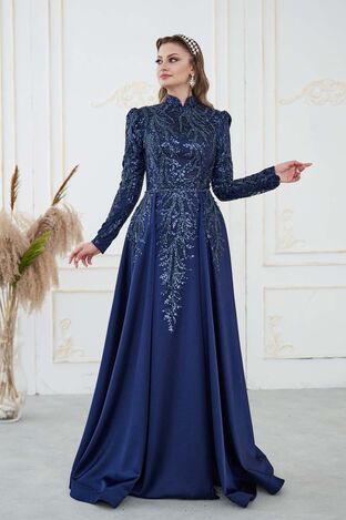 Berrak Abiye Lacivert - Dresslife Tesettür Giyim - DRS3013 