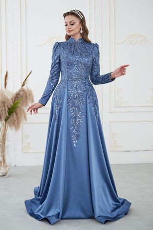 Berrak Abiye Mavi - Dresslife Tesettür Giyim - DRS3013 