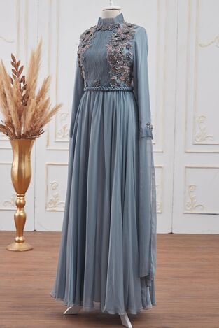 Birşah Abiye Mavi - Dresslife Tesettür Giyim - ALM2107 