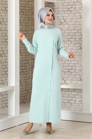 Boydan Düğmeli Ferace Elbise Mint - Fashion Showcase Design - FSC3041 
