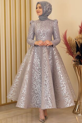 Çalıkuşu Sarmaşık Abiye Gri - Fashion Showcase Design - FSC2125 
