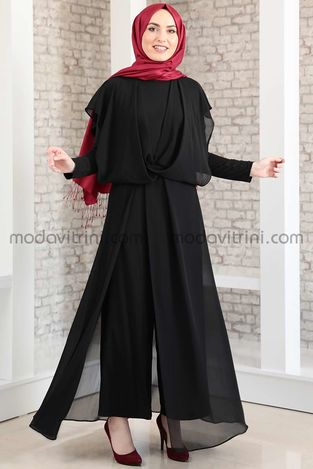 Chiffon Salopette - Chiffon Détaillée - Noir - MDV2047 