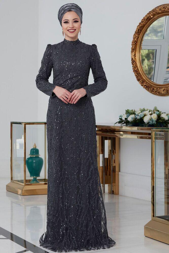 Dila Abiye Antrasit - Dresslife Tesettür Giyim - ALM2100 - Dresslife Tesettür Giyim