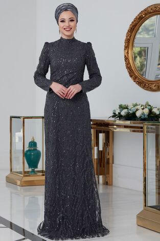 Dila Abiye Antrasit - Dresslife Tesettür Giyim - ALM2100 