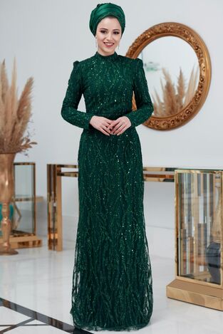 Dila Abiye Zümrüt - Dresslife Tesettür Giyim - ALM2100 