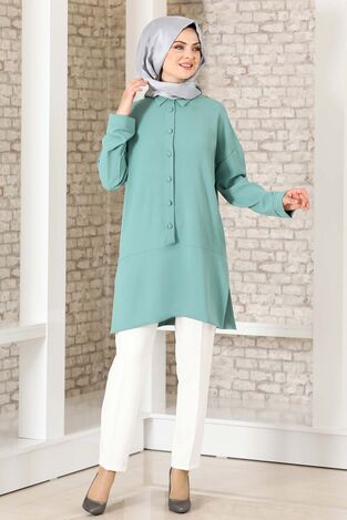 Düğme Detay Salaş Tunik Çağla - Fashion Showcase Design - FSC2033 