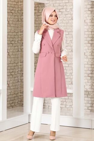 Düğme Detay Yelek Gül Kurusu - Fashion Showcase Design - FSC2038 