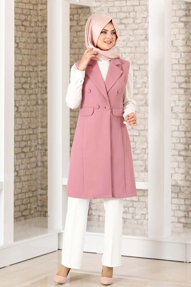 Düğme Detay Yelek Gül Kurusu - Fashion Showcase Design - FSC2038 - Fashion Showcase Design