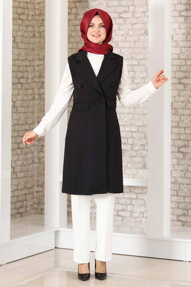 Düğme Detay Yelek Siyah - Fashion Showcase Design - FSC2038 - Fashion Showcase Design