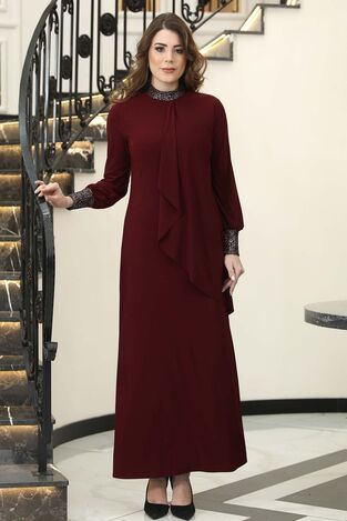 Efsane Candy Elbise Bordo - Elben Tesettür Giyim - ELN1014 