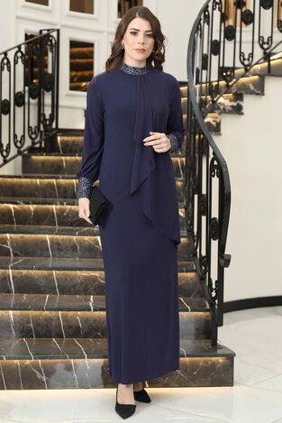Efsane Candy Elbise Lacivert - Elben Tesettür Giyim - ELN1014 
