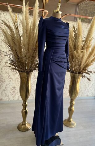 Elçin Abiye Lacivert - Dresslife Tesettür Giyim - ALM2096 