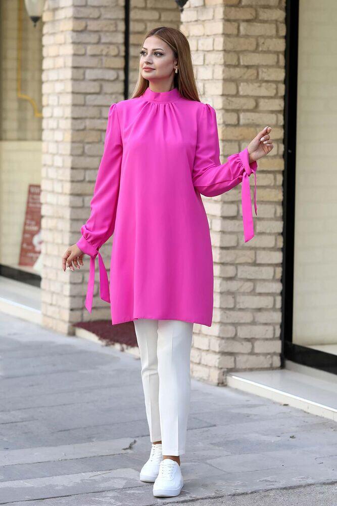 Esila Tunik Pembe - Ahunur Moda Tesettür Giyim - AHN1011 - Ahunur Moda Tesettür Giyim