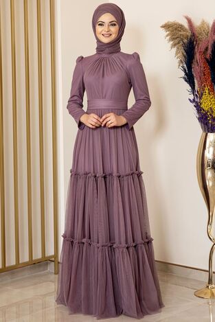 Eteği Fırfırlı Tül Abiye Lila - Fashion Showcase Design - FSC2087 