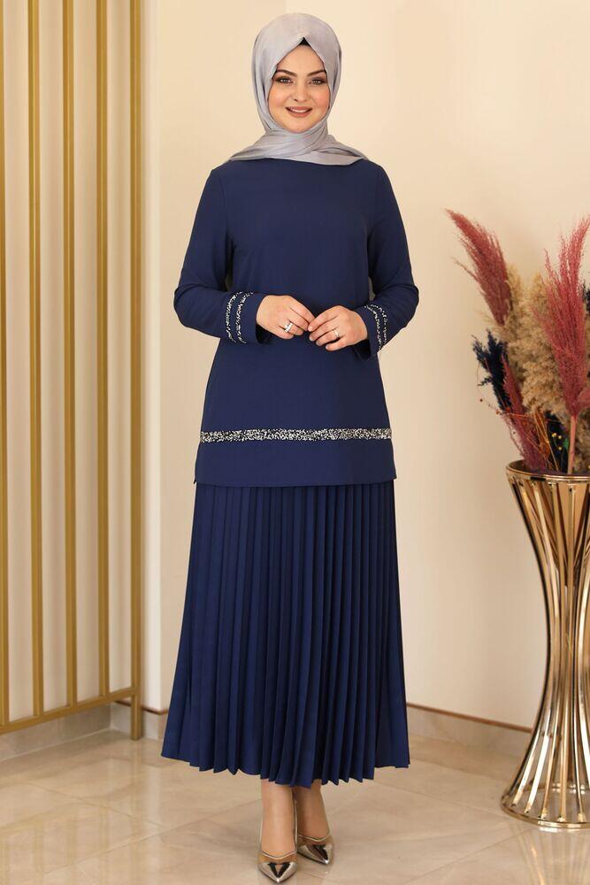 Eteği Piliseli İkili Takım İndigo - Fashion Showcase Design - ALY1003 