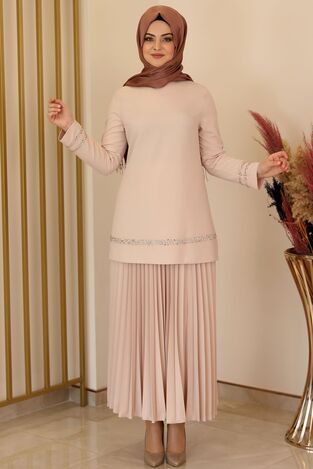 Eteği Piliseli İkili Takım Taş - Fashion Showcase Design - ALY1003 