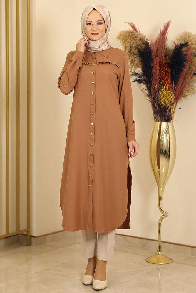 Fırfırlı Uzun Tunik Kahverengi - Fashion Showcase Design - FSC2118 
