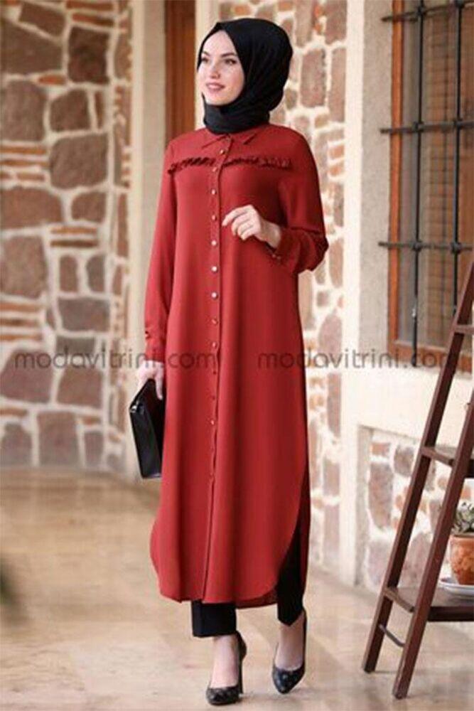 Fırfırlı Uzun Tunik Kiremit - Fashion Showcase Design - FSC2118 
