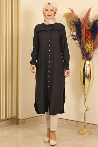 Fırfırlı Uzun Tunik Siyah - Fashion Showcase Design - FSC2118 
