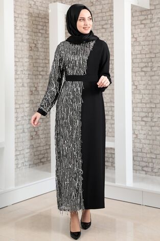 Firuze Pul Payet Abiye Elbise Siyah FSC2053 