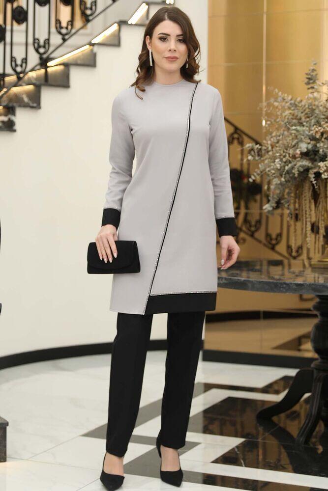 Gözde Takım Gri - Elben Tesettür Giyim - ELN1013 - Elben Tesettür Giyim
