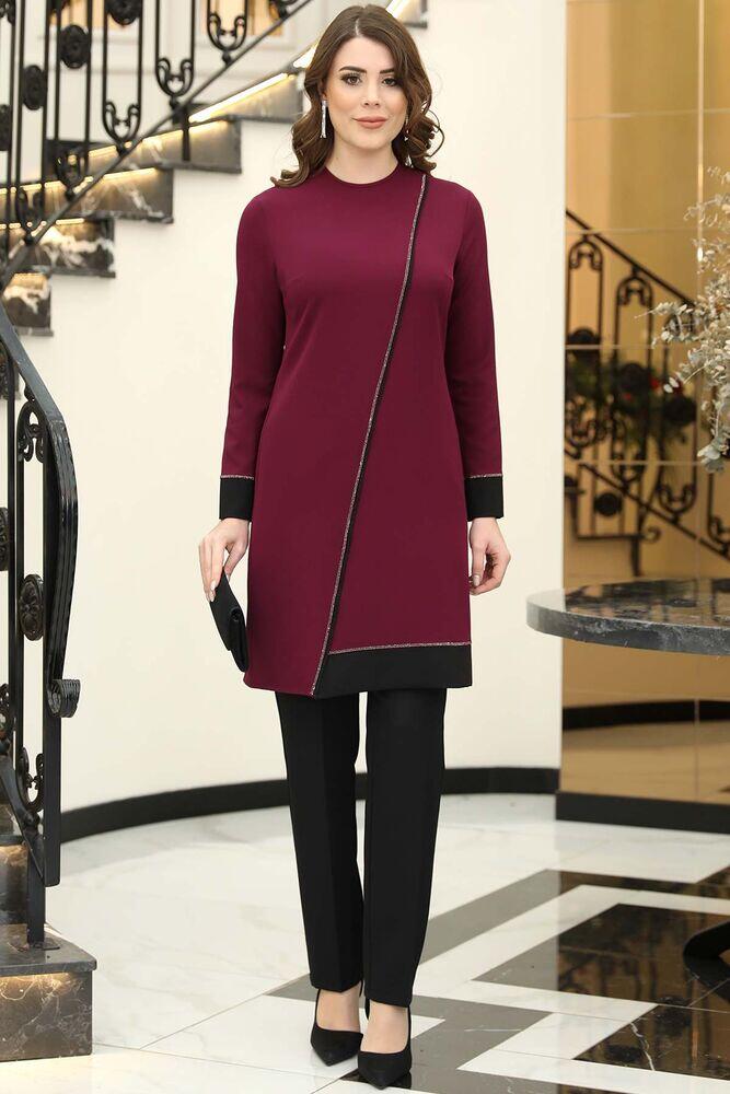 Gözde Takım Mürdüm - Elben Tesettür Giyim - ELN1013 - Elben Tesettür Giyim