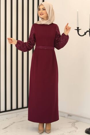 Hilal Abiye Elbise Mürdüm - Fashion Showcase Design - FSC3020 