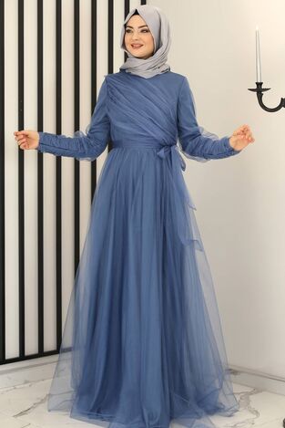 İnci Tül Abiye İndigo - Fashion Showcase Design - FSC2158 