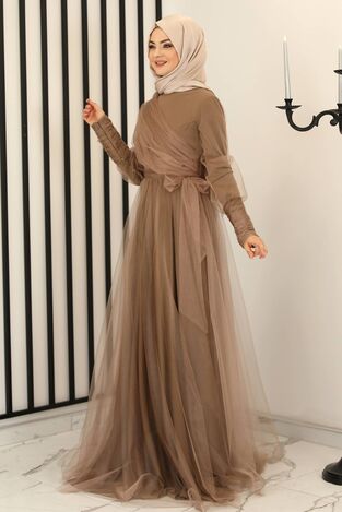 İnci Tül Abiye Tütün - Fashion Showcase Design - FSC2158 - Fashion Showcase Design