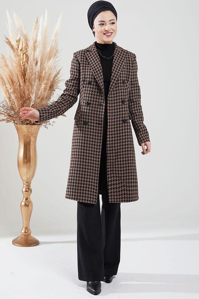 Kazayağı Desenli Kaban Vizon - Dresslife Tesettür Giyim - ALM2091 