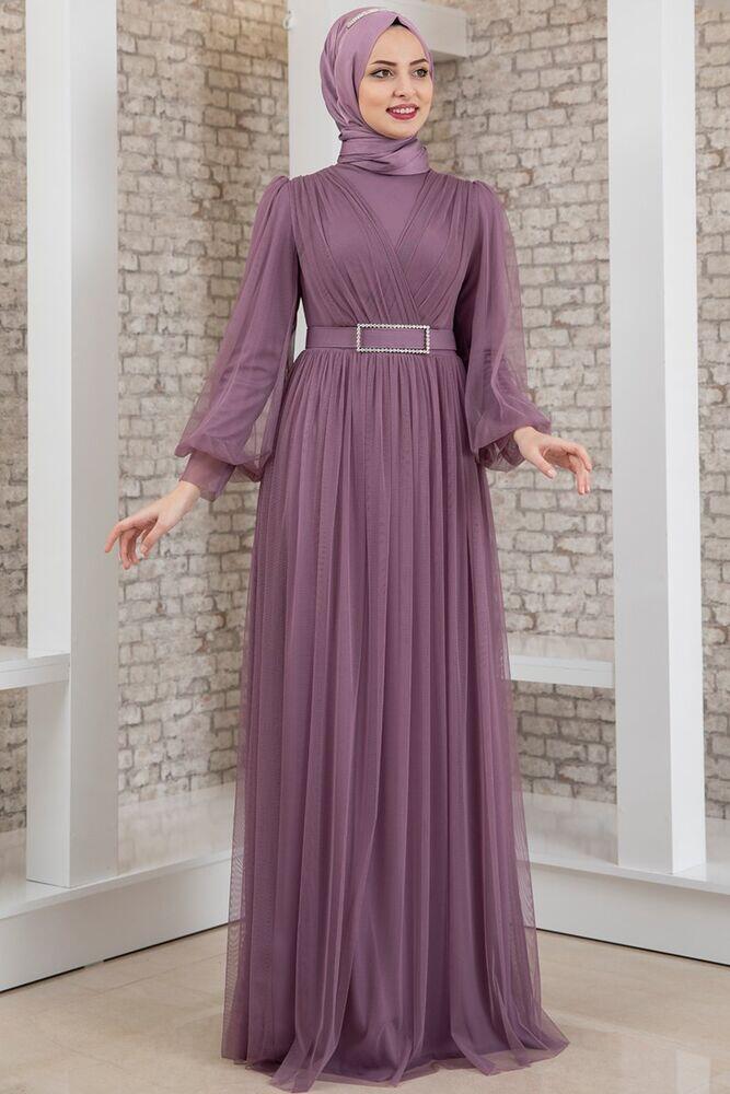 Kemeri Taşlı Tül Detay Abiye Lila - FSC2020 - Fashion Showcase Design