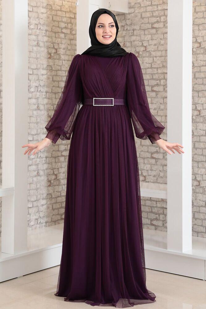 Kemeri Taşlı Tül Detay Abiye Mor - FSC2020 - Fashion Showcase Design