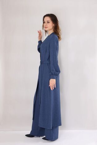 Keten Kuşaklı Kimono - Mavi - FSC3111 - Fashion Showcase Design