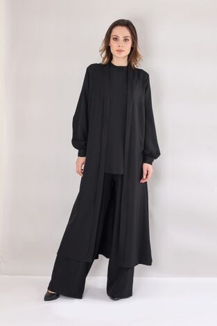 Keten Kuşaklı Kimono - Siyah - FSC3111 - Fashion Showcase Design