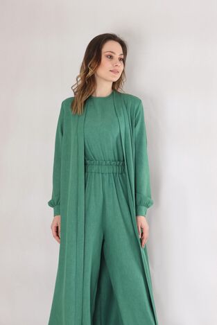 Keten Kuşaklı Kimono - Yeşil - FSC3111 - Fashion Showcase Design