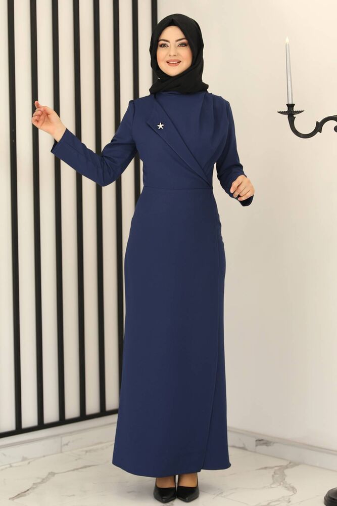 Kruvaze Elbise İndigo - Fashion Showcase Design - FSC2159 