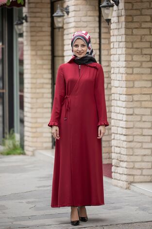 Kruvaze Fırfır Detay Fermuarlı Ferace Bordo FSC2056 