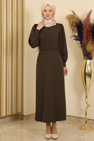 Kuşağı Büzgülü Elbise Haki - Fashion Showcase Design - FSC2110 
