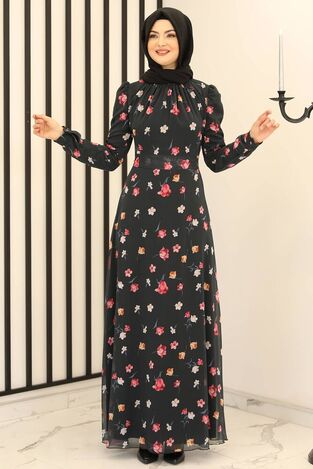 Manolya Şifon Elbise Antrasit - Fashion Showcase Design - FSC2165 