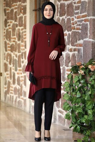 Mira Tunik Bordo - Elben Tesettür Giyim - ELN1007 