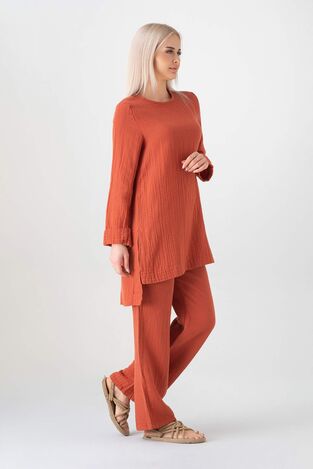 Müslin %100 Doğal Pamuk Ayda Tesettür Takım - Kiremit - WNR2030 - Wenor