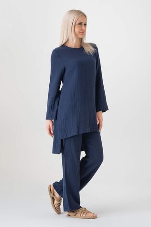 Müslin %100 Doğal Pamuk Ayda Tesettür Takım - Lacivert - WNR2030 - Wenor