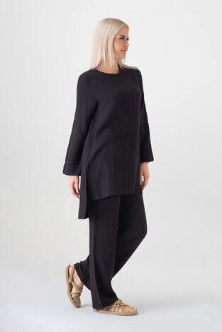 Müslin %100 Doğal Pamuk Ayda Tesettür Takım - Siyah - WNR2030 - Wenor